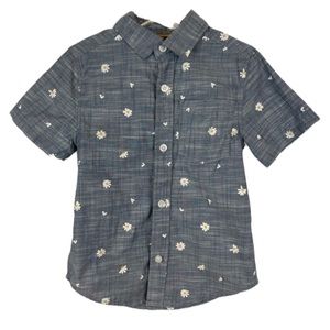 Sale🎈Cat & Jack Grey Flowers Button Down Shirt Cotton Top Boys Toddler Kids XS